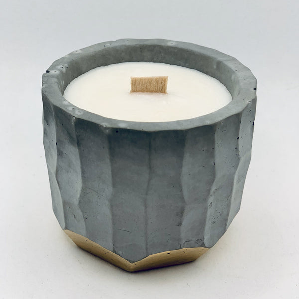 Concrete Soy Candle with Wood Wick - Gold Bottom