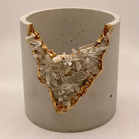 Concrete Vessel - Crystal Quartz Points Geode